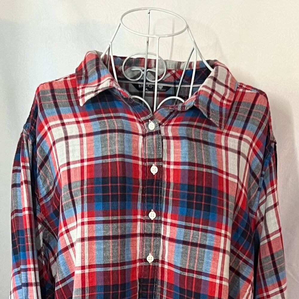 Riders by Lee Red Plaid Half Button Down Top